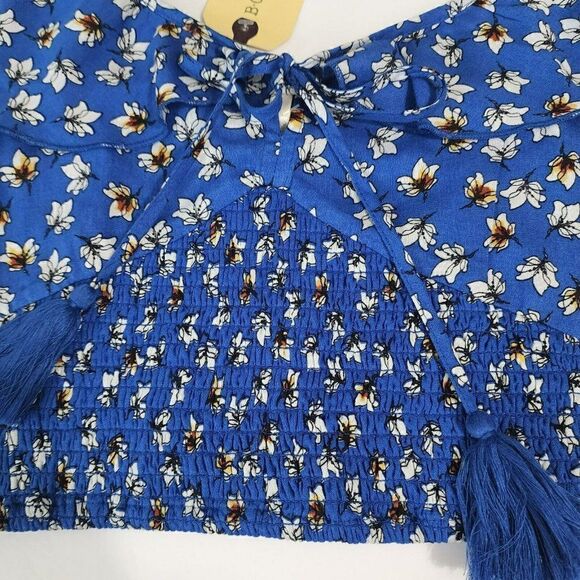 NWT BOG Collective Women's - L - Blue Floral Crop Adjustable Top - Picture 3 of 12